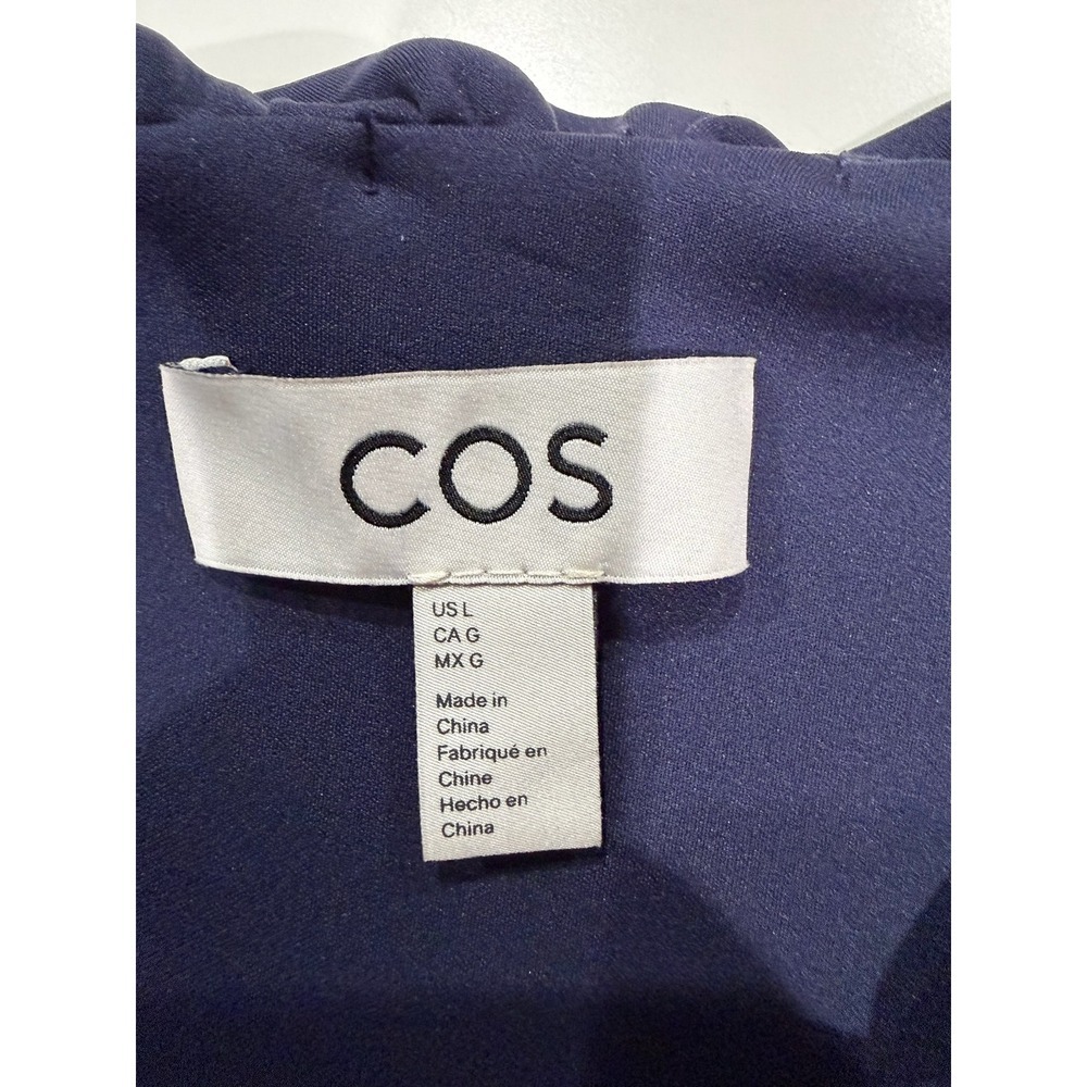 COS Navy Blue Scuba Draped Mini Dress Long Sleeve Sculptural L - Picture 5 of 7